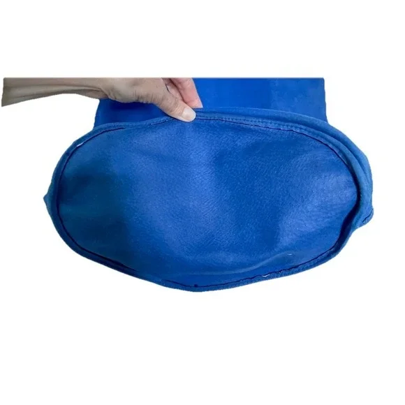 Vintage 80s FENDI Blue Drawstring Shoulder Bag Leather FF Logo - Picture 3 of 8